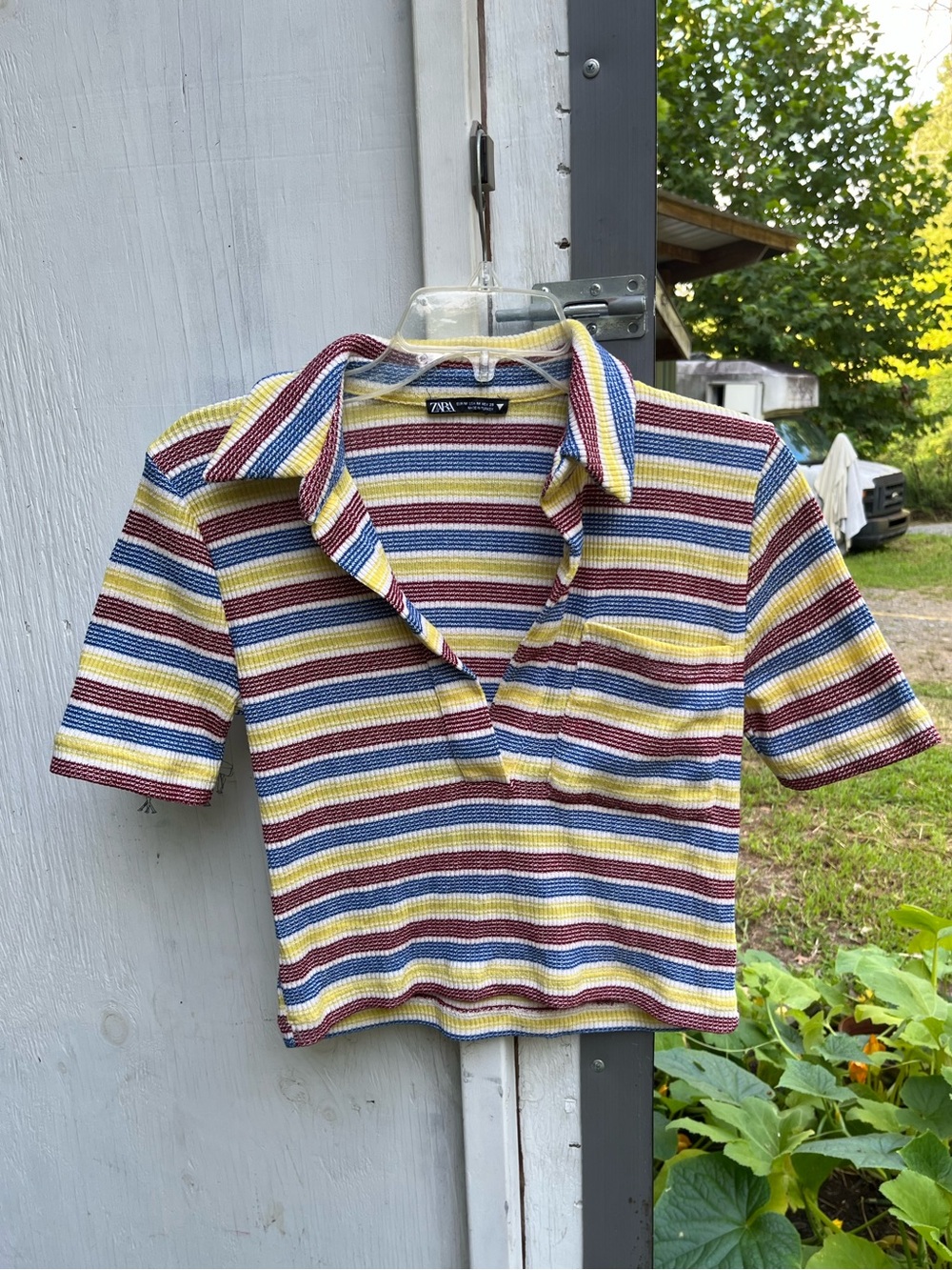 Zara Striped Polo Crop Top - Yellow, Blue & Burgundy